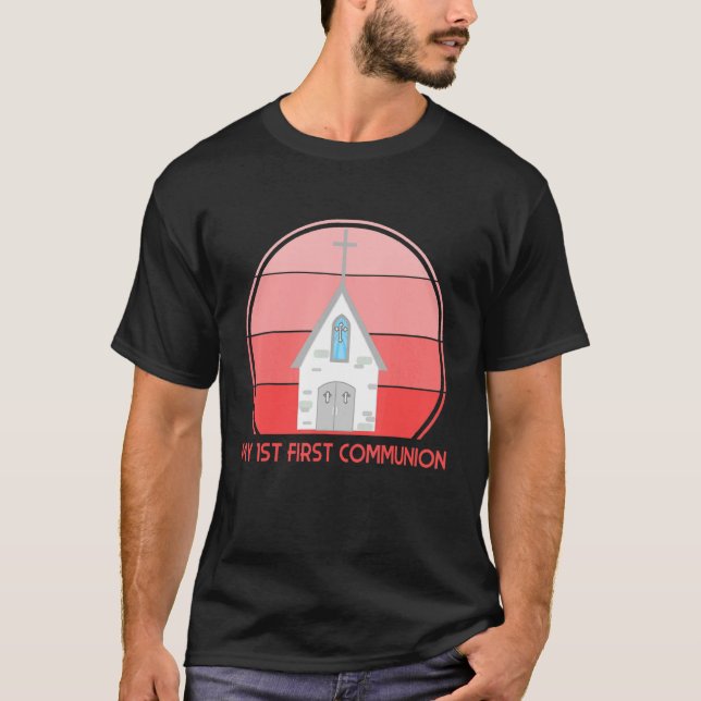 My First Communion Pink Church Religious Catholic  T-Shirt (Front)