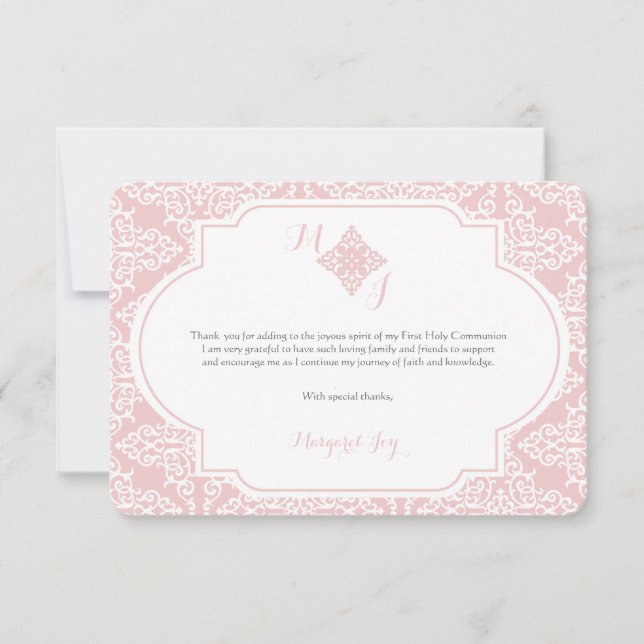 My First Communion Pink Thank You Card (Front)