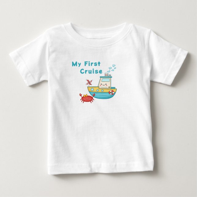 My First Cruise Summer Travel Cute Fun Boat Crab Baby T-Shirt (Front)