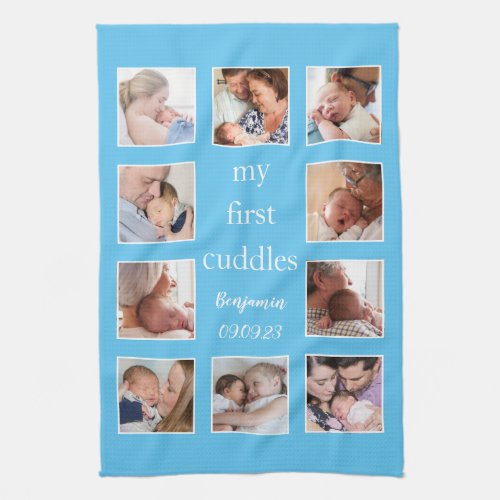 My First Cuddles 10 Photo Name Newborn Blue Kitchen Towel