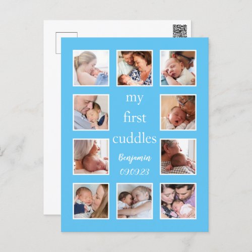 My First Cuddles 10 Photo Newborn Name Blue Postcard