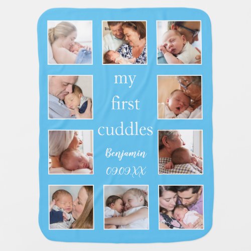 My First Cuddles 10 Photos Name Newborn Blue Baby  Baby Blanket