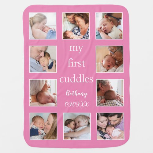 My First Cuddles 10 Photos Name Newborn Pink Baby Blanket