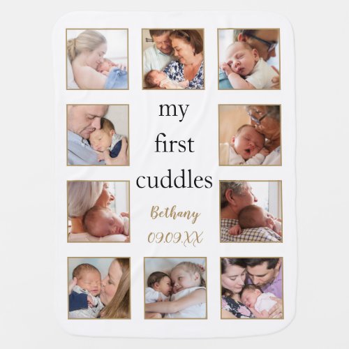 My First Cuddles Collage 10 Photos Name Newborn Baby Blanket