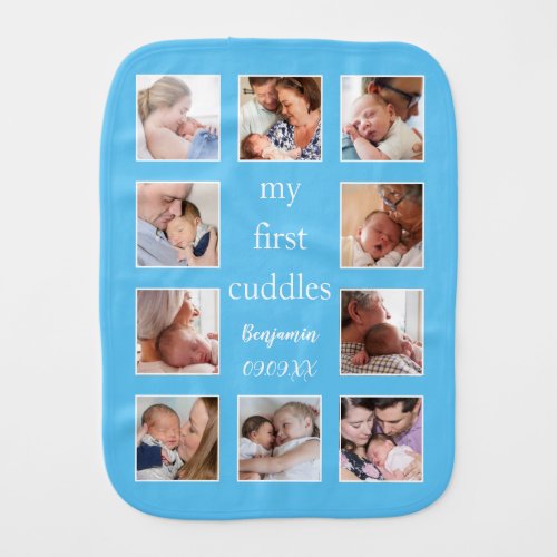 My First Cuddles Name 10 Photos Newborn Blue Baby Burp Cloth