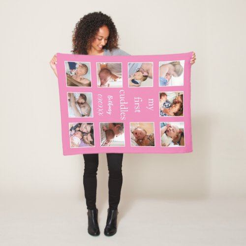 My First Cuddles Name 10 Photos Newborn Pink Fleece Blanket