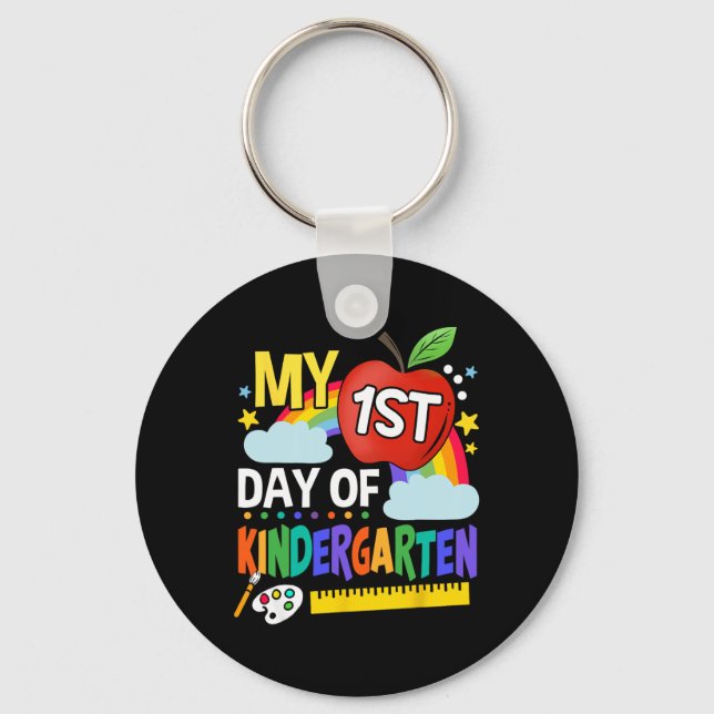 My First Day Of Kindergarten Fun Colorful Rainbow  Keychain (Front)