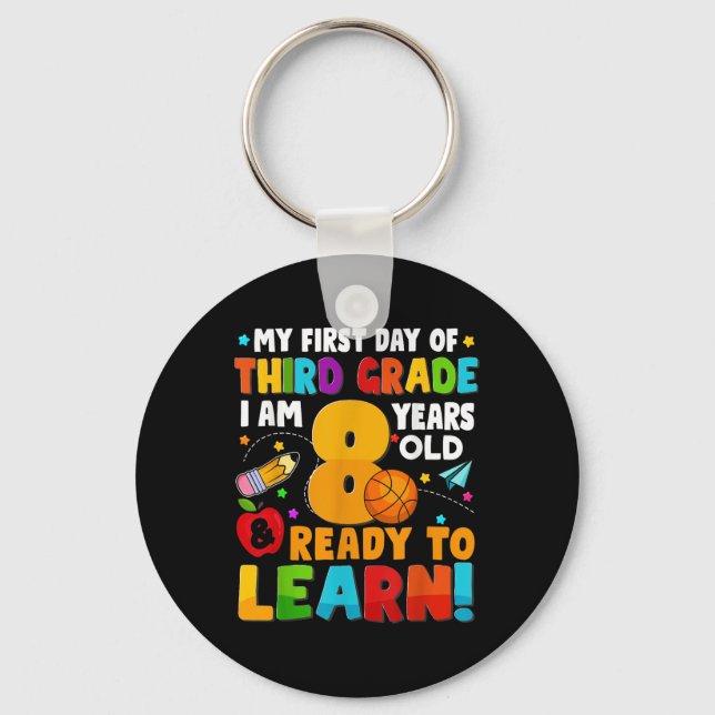 My First Day Of Third 3rd Grade Ready To Learn Boy Keychain (Front)