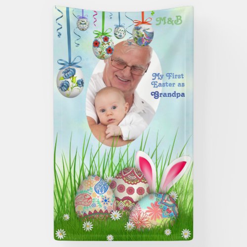 My First Easter as Grandpa Grandma Baby Blue Photo Banner
