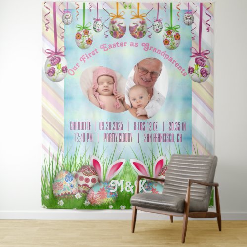 My First Easter as Grandpa Grandma Baby Pink Photo Tapestry