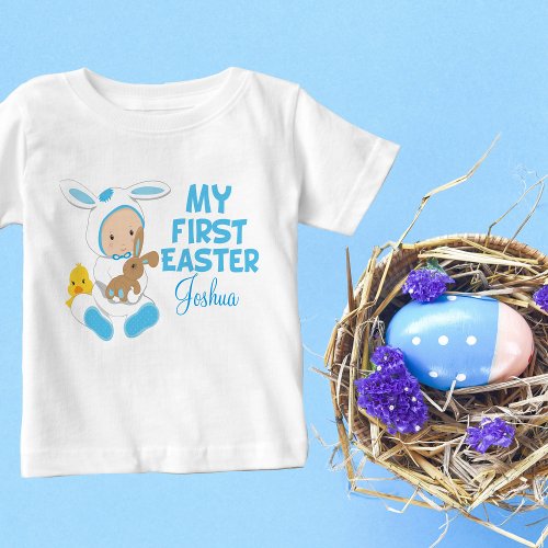 My First Easter Baby Boy Cute Blue Bunny Baby T_Shirt