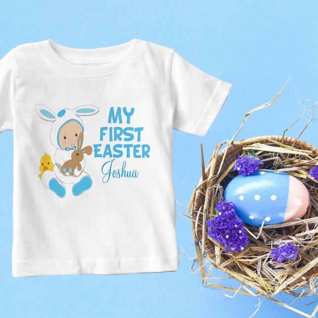 My First Easter Baby Boy Cute Blue Bunny T-Shirt (Creator Uploaded)