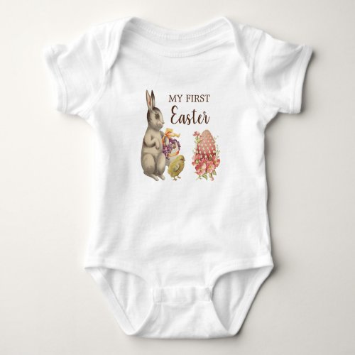 My First Easter Baby Clothing Vintage Bunny Rabbit Baby Bodysuit
