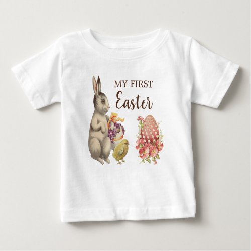 My First Easter Baby Clothing Vintage Bunny Rabbit Baby T_Shirt