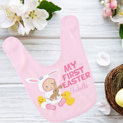 My First Easter Baby Girl Pink Custom Baby Bib