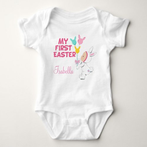 My First Easter Baby Girl Pink Custom Baby Bodysuit