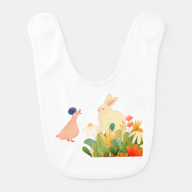 My First Easter Bib | Cute Bunny & Spring Flowers (Front)