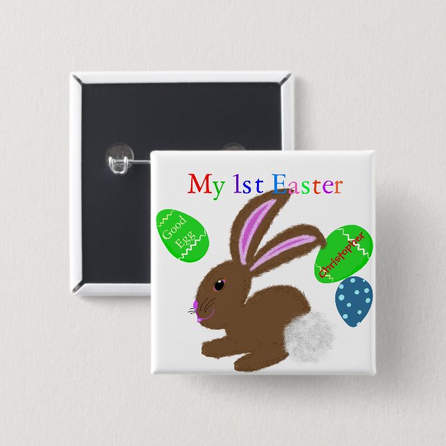 My First Easter Bunny Rabbit Baby NAME Button (Front & Back)