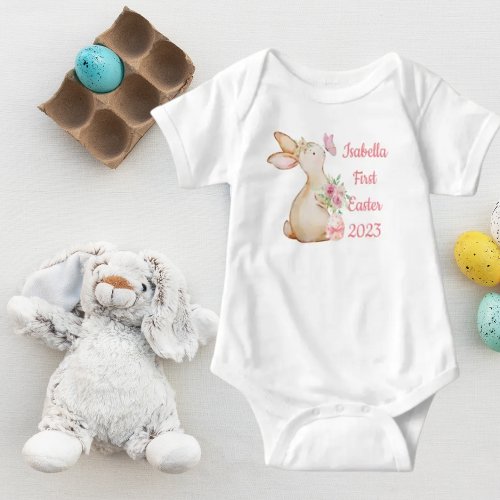 My First Easter Bunny Rabbit floral Egg  Customize Baby Bodysuit