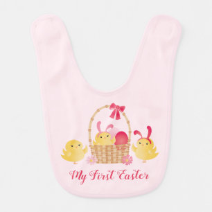 My First Easter Chicks Pink Baby Bib