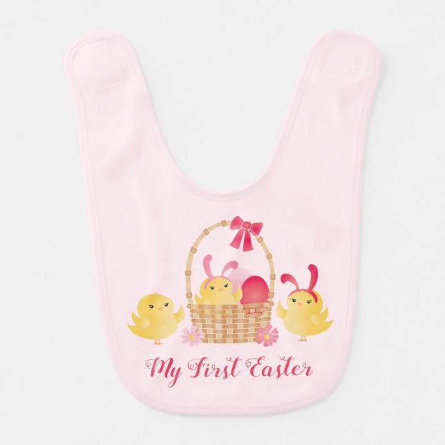 My First Easter Chicks Pink Baby Bib (Front)