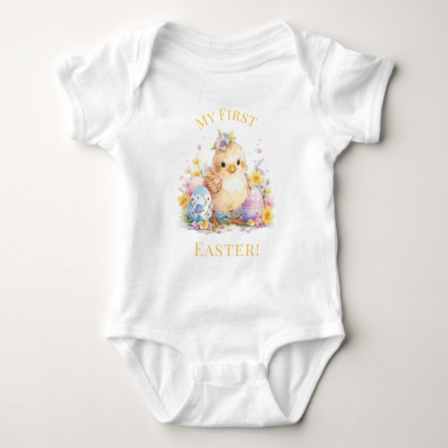 My First Easter Cute Baby Chick Easter Eggs Bodysuit (Front)