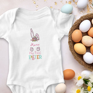 My First Easter Eggs and Pink Bunny Ears Girl Baby Bodysuit
