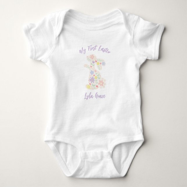 My First Easter Flower Bunny Rabbit Baby Bodysuit (Front)