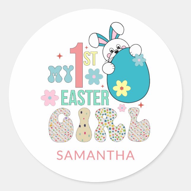 My first Easter girl, cute Classic Round Sticker (Front)