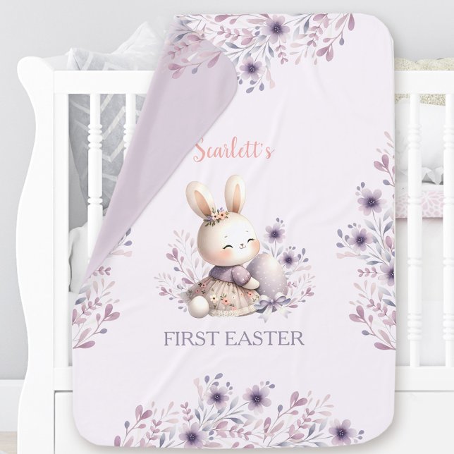 My First Easter Name Bunny Purple Floral Spring Baby Blanket (My First Easter Name Bunny Purple Floral Spring Baby Blanket)