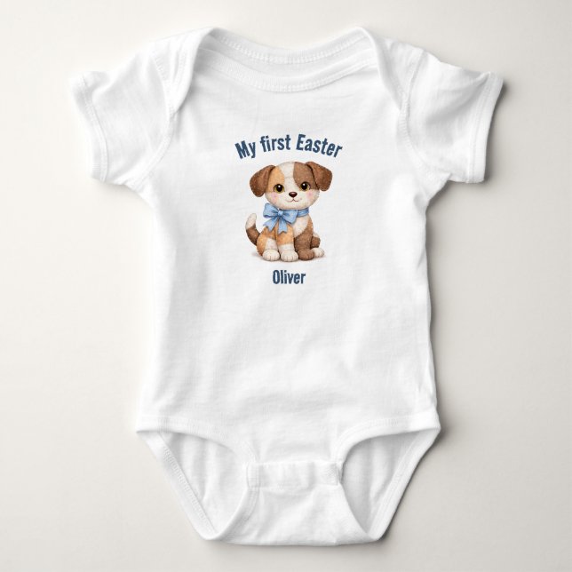 My First Easter Patchwork Dog Baby T-Shirt Bodysuit (Front)