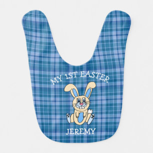 My First Easter Personalized Blue Plaid Bib