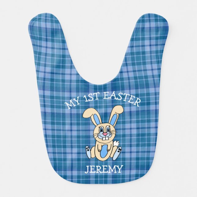 My First Easter Personalized Blue Plaid Bib (Front)