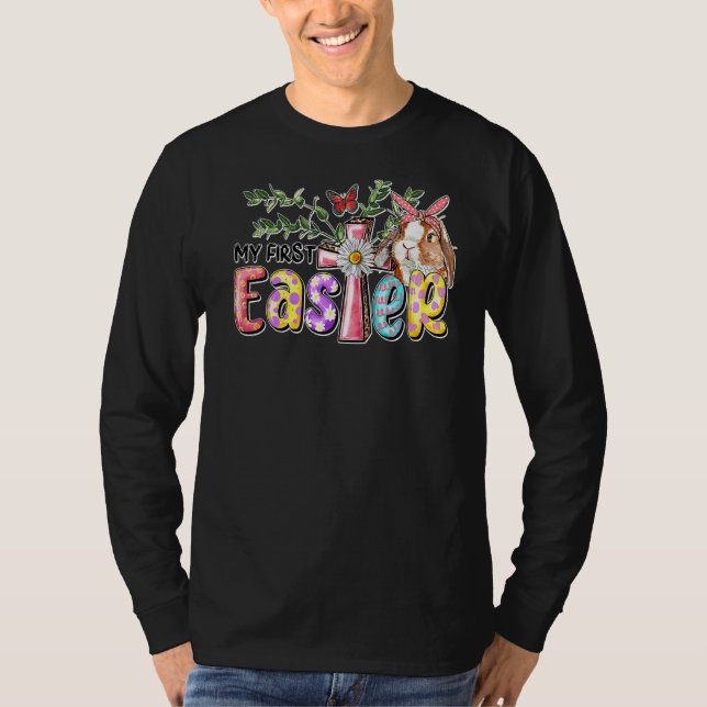 My First Easter Rabbit Messy Bun Bunny Hunt Egg Cr T-Shirt (Front)