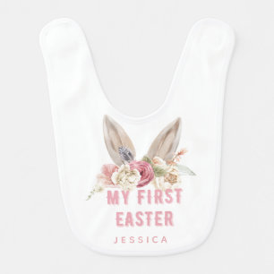 My First Easter   Watercolor Easter Bunny Ears Baby Bib