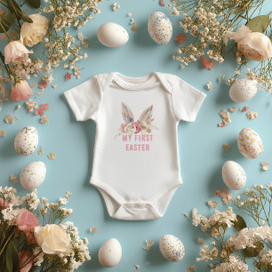 My First Easter   Watercolor Easter Bunny Ears Baby Bodysuit