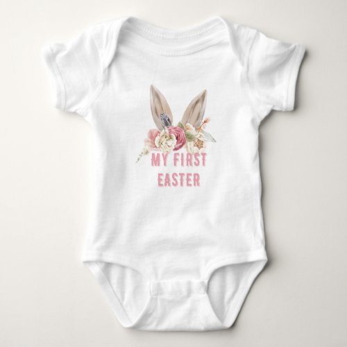My First Easter  Watercolor Easter Bunny Ears Baby Bodysuit