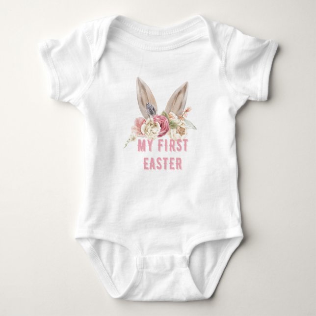 My First Easter | Watercolor Easter Bunny Ears Baby Bodysuit (Front)