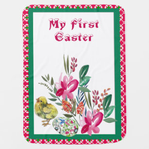 My First Easter Watercolor Floral Decorative Egg Baby Blanket