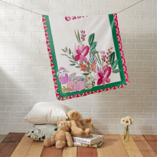My First Easter Watercolor Floral Egg Bunny Cute Baby Blanket