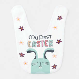 My first Easter with blue bunny and flowers Baby Bib