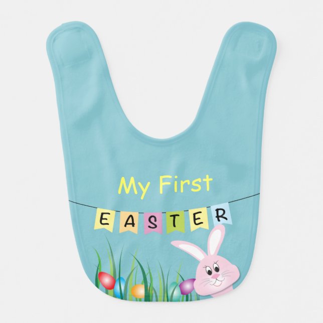 My First Easter with Cute Bunny & Eggs Bib (Front)