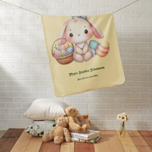 My First Easter Yellow Cute Bunny personalized Baby Blanket