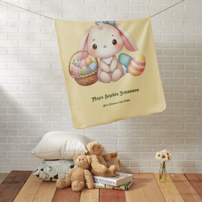 My First Easter Yellow Cute Bunny personalized Baby Blanket (In Situ)