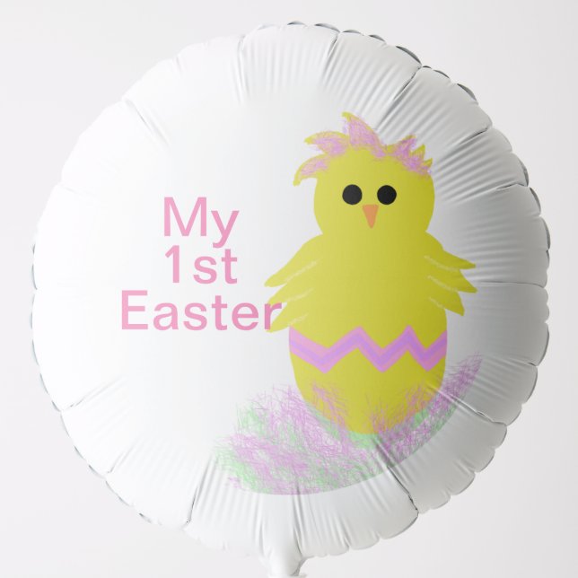 My First Easter Yellow Pink Baby Chick Egg Balloon (Front)