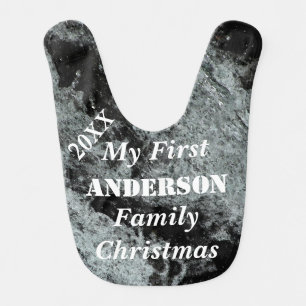 My First Family Christmas Black White Event Baby Bib