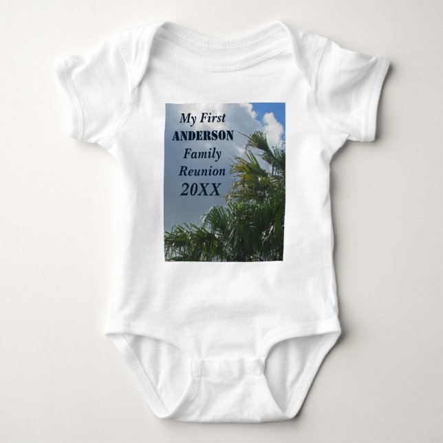 My First Family Reunion Palm Trees Beach Baby Bodysuit (Front)