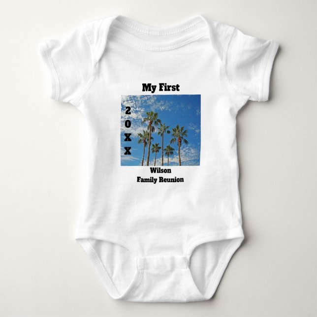 My First Family Reunion Palm Trees Tropical Baby Bodysuit (Front)