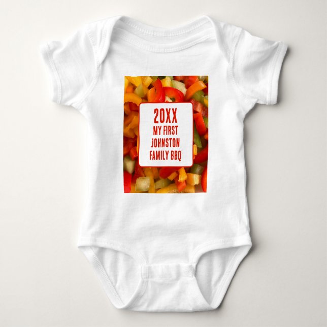 My First Family Reunion Summer Food Photo BBQ Baby Bodysuit (Front)