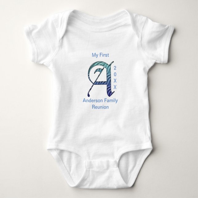 My First Family Reunion Unique Letter A Monogram Baby Bodysuit (Front)